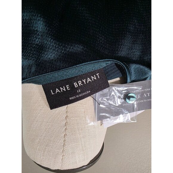 Lane Bryant Womens V-Neck Satin Dress With Tie Belt Dark Green Size 12 New With - Picture 6 of 14